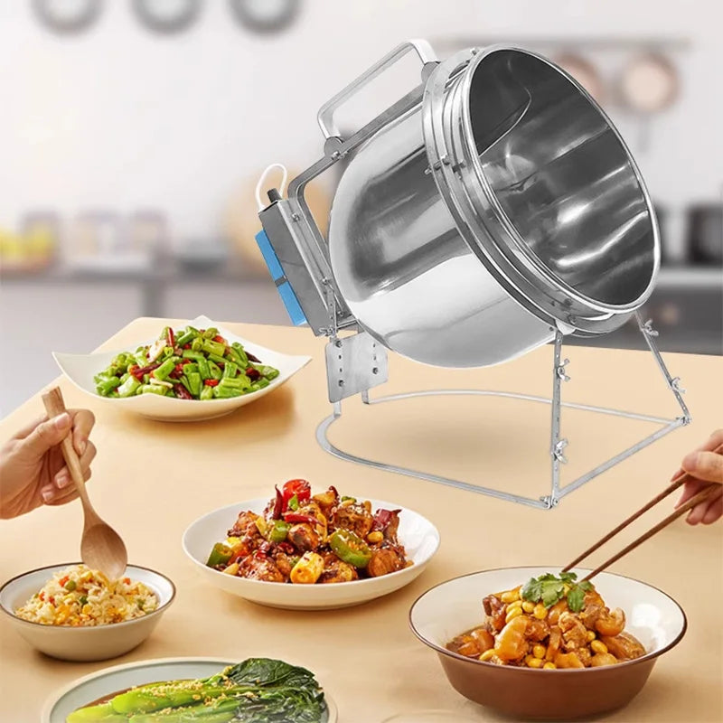 Stainless Steel Stir Fryer, Large Capacity Automatic Flipping and Cooking Machine, Home Outdoor Barbecue, Kitchen