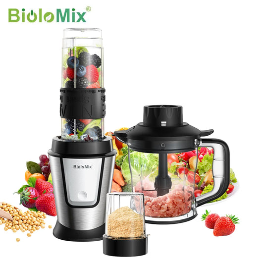 BioloMix 700W 3-in-1 Multifunctional Portable Food Processor Juicer Blender Smoothie Mixer Food Chopper Dry Grinder for Kitchen