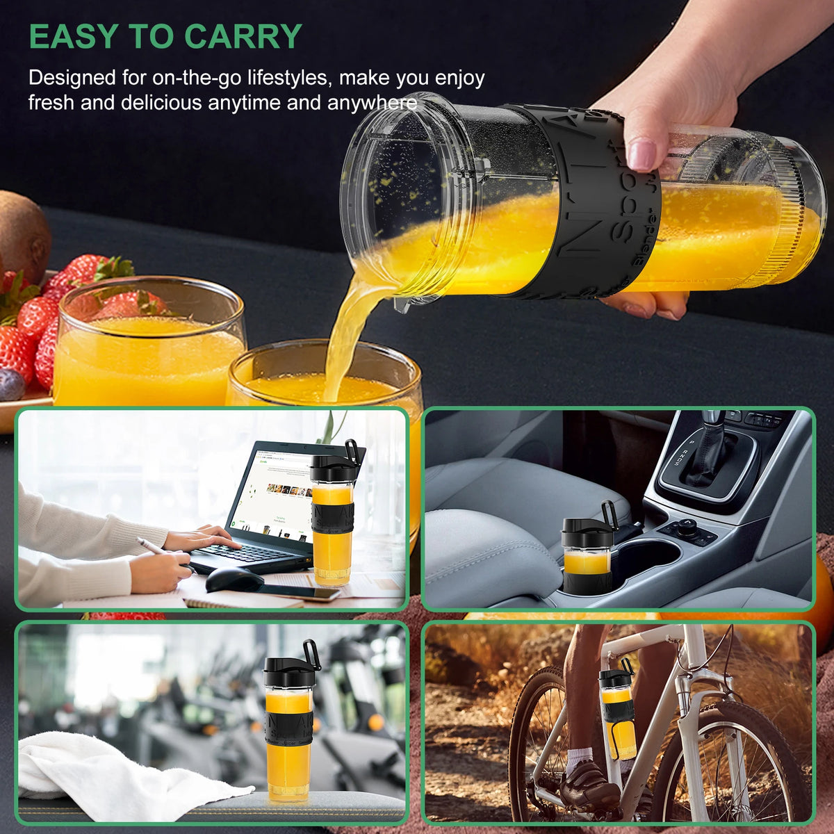 BioloMix 700W 3-in-1 Multifunctional Portable Food Processor Juicer Blender Smoothie Mixer Food Chopper Dry Grinder for Kitchen
