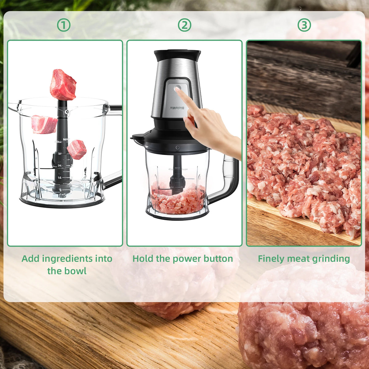 BioloMix 700W 3-in-1 Multifunctional Portable Food Processor Juicer Blender Smoothie Mixer Food Chopper Dry Grinder for Kitchen