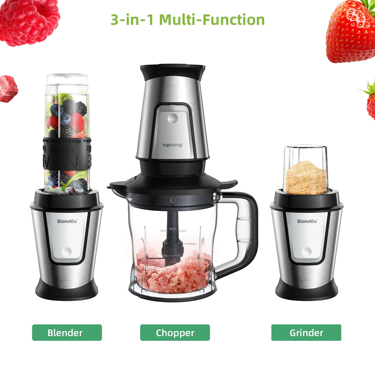 BioloMix 700W 3-in-1 Multifunctional Portable Food Processor Juicer Blender Smoothie Mixer Food Chopper Dry Grinder for Kitchen