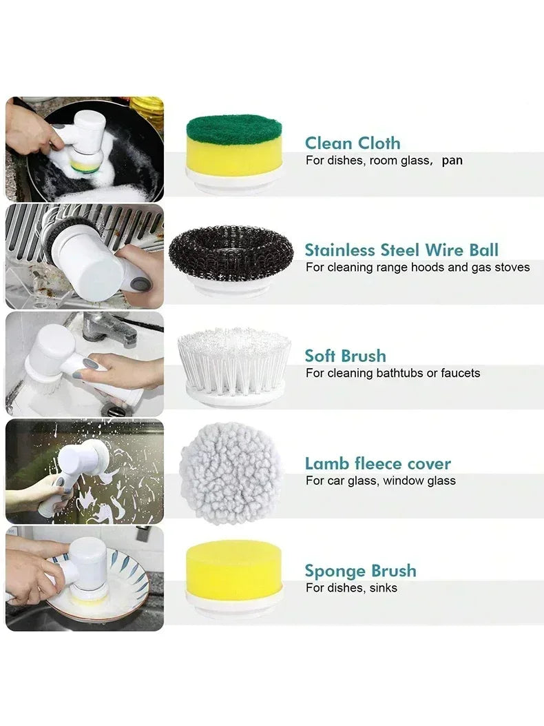 New Cordless Spin Scrubber Electric Rechargeable 5 in 1 Brush Heads for Bathroom Kitchen Tile Grout Shower Car Deep Clean