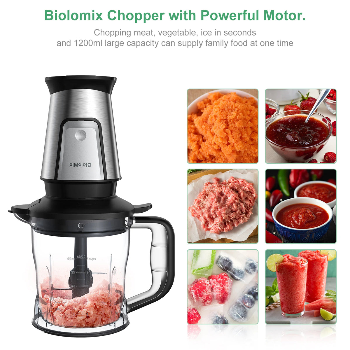 BioloMix 700W 3-in-1 Multifunctional Portable Food Processor Juicer Blender Smoothie Mixer Food Chopper Dry Grinder for Kitchen