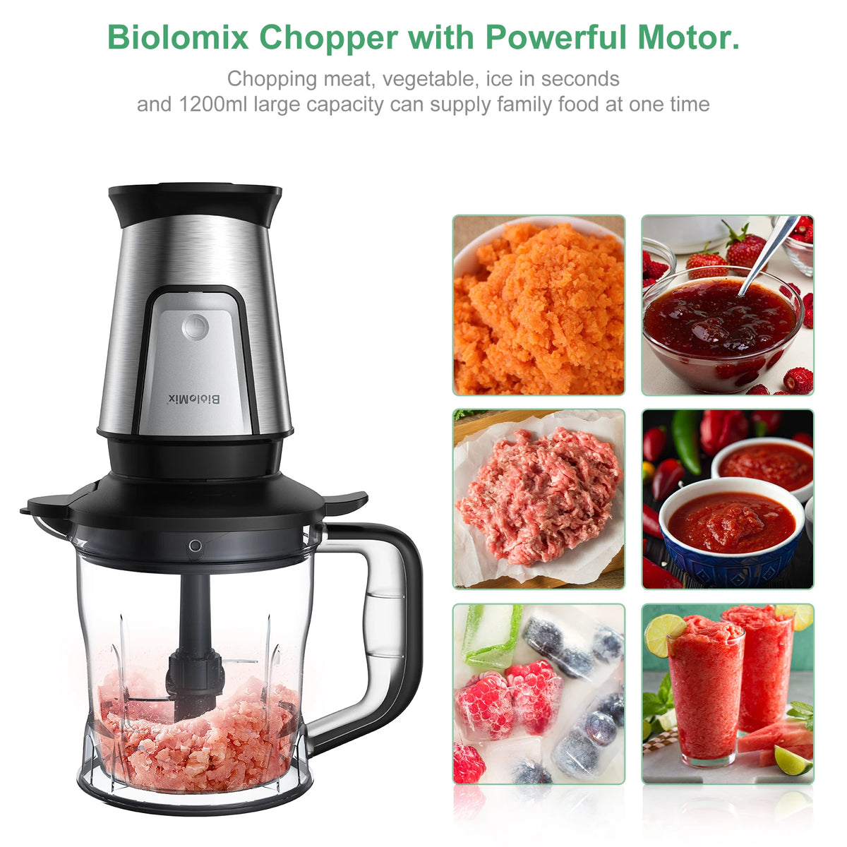 BioloMix 700W 3-in-1 Multifunctional Portable Food Processor Juicer Blender Smoothie Mixer Food Chopper Dry Grinder for Kitchen